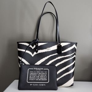 Coach Reversible City Tote Zebra